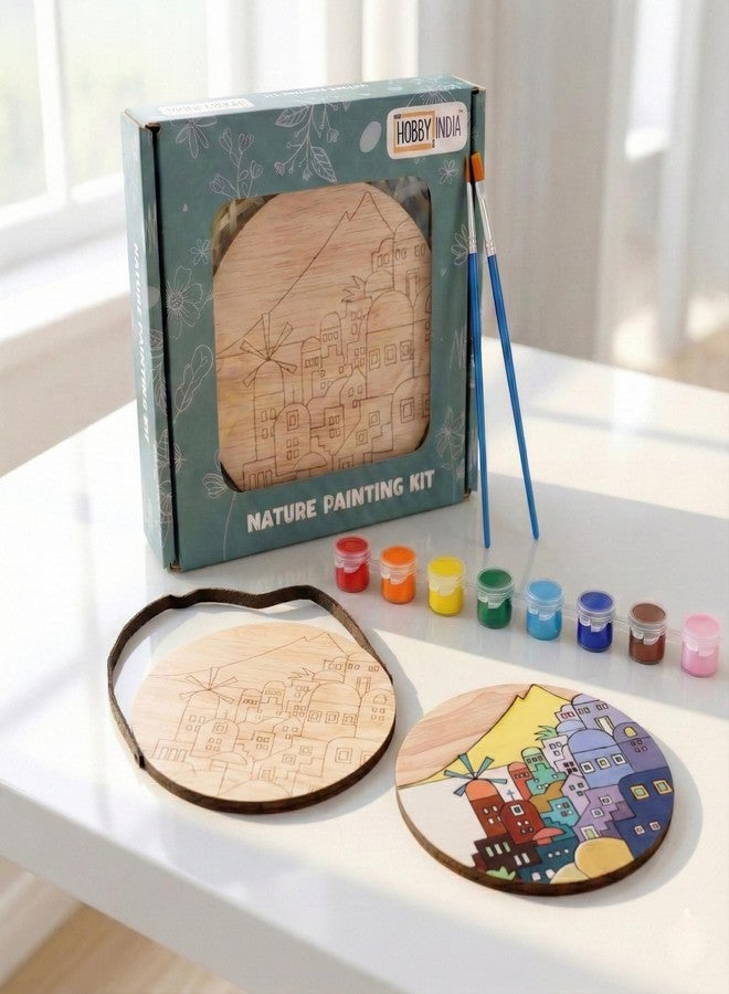 HOBBY INDIA Wooden Painting Kit Set for Kids & Adults | DIY Wall Decor Art & Craft | Round Tree Circle Coaster | Home & Office Hanging Decoration | Birthday Gift for Girls & Boys (Beach City) - Image 1